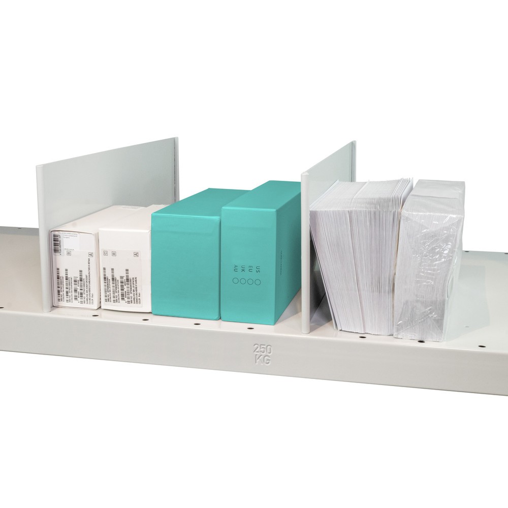 Produktabbildung Nr. 2: Stecktrennblech für SCHULTE Fachbodenregal, geeignet für Fachboden MULTIplus250/330, HxT 140 x 500 mm