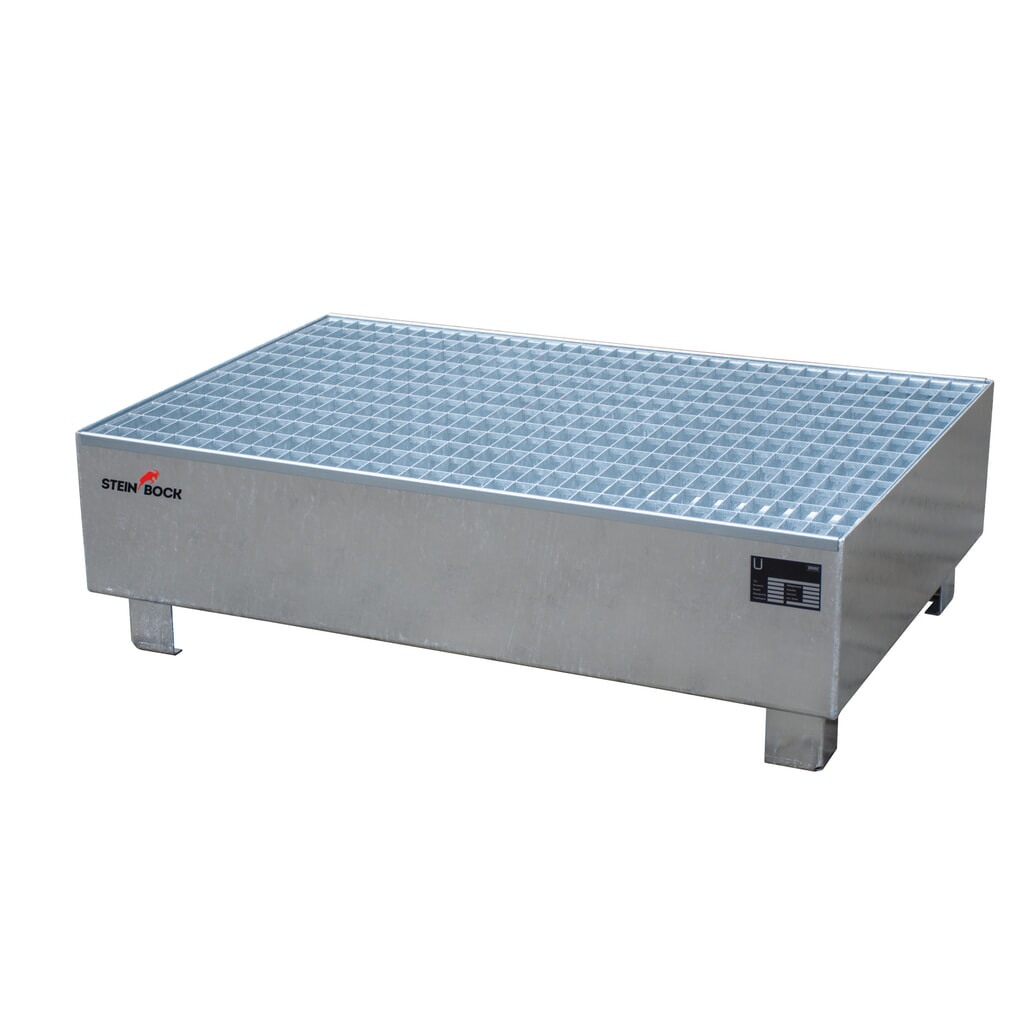 Produktabbildung: Steinbock® Auffangwanne, 2x 200 l, HxBxT 360 x 1.200 x 800 mm, inkl. Gitterrost, feuerverzinkt