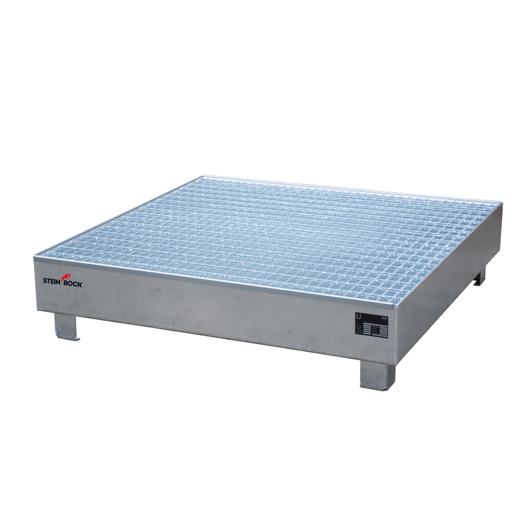 Produktabbildung: Steinbock® Auffangwanne, 4x 200 l, HxBxT 285 x 1.200 x 1.200 mm, inkl. Gitterrost, feuerverzinkt