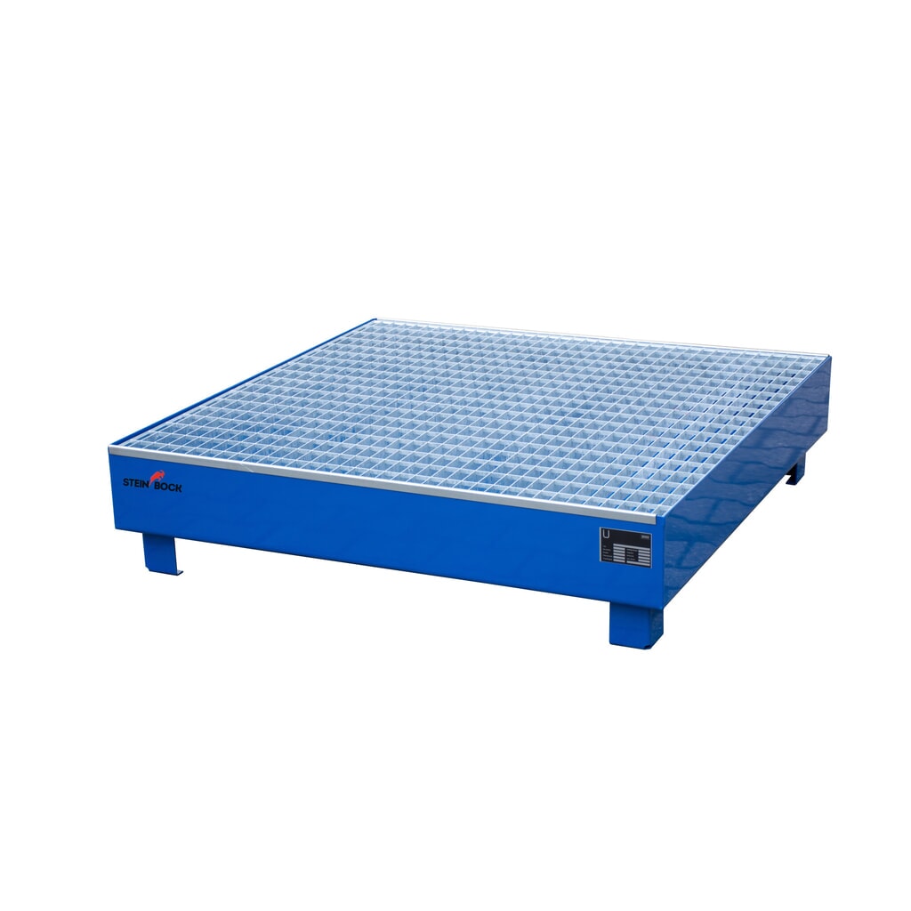 Steinbock® Auffangwanne, 4x 200 l, HxBxT 285 x 1.200 x 1.200 mm, inkl. Gitterrost, blau Produktabbildung: Steinbock® Auffangwanne, 4x 200 l, HxBxT 285 x 1.200 x 1.200 mm, inkl. Gitterrost, blau