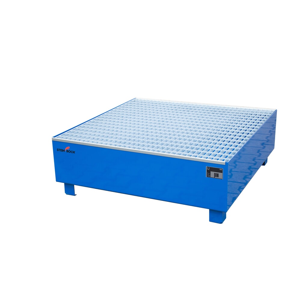 Steinbock® Auffangwanne, 4x 200 l, HxBxT 410 x 1.200 x 1.200 mm, inkl. Gitterrost, blau Produktabbildung: Steinbock® Auffangwanne, 4x 200 l, HxBxT 410 x 1.200 x 1.200 mm, inkl. Gitterrost, blau