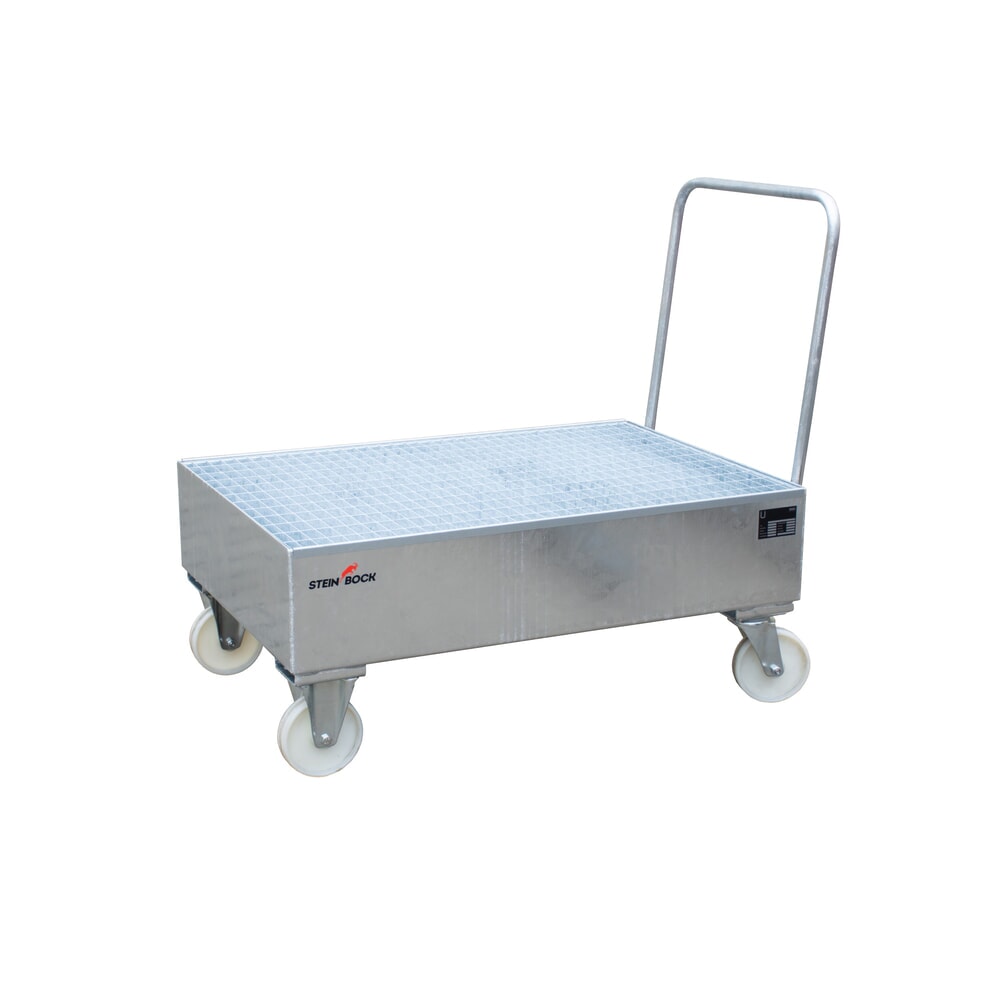 Produktabbildung: Steinbock® Auffangwanne für 200-Liter-Fässer, verfahrbar, feuerverzinkt