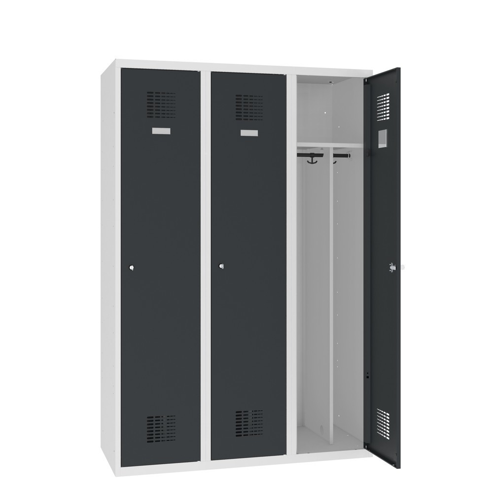 Produktabbildung: Steinbock® Doppelspind, bodenstehend, 3 Abteile, Mitteltrennwand, Zylinderschloss, HxBxT 1.800 x 1200 x 500 mm, lichtgrau/anthrazitgrau