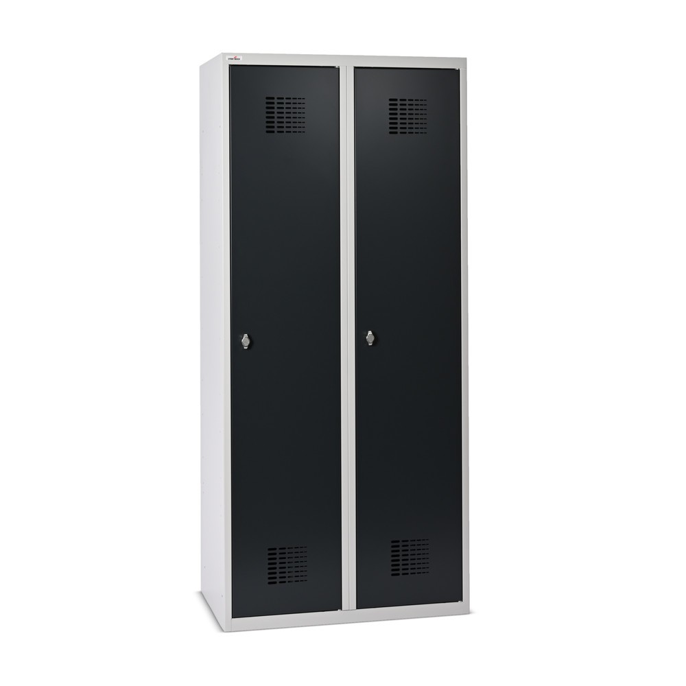 Produktabbildung: Steinbock® Doppelspind, bodenstehend, 2 Abteile, Mitteltrennwand, Drehriegelverschluss, HxBxT 1.800 x 800 x 500 mm, lichtgrau/anthrazitgrau