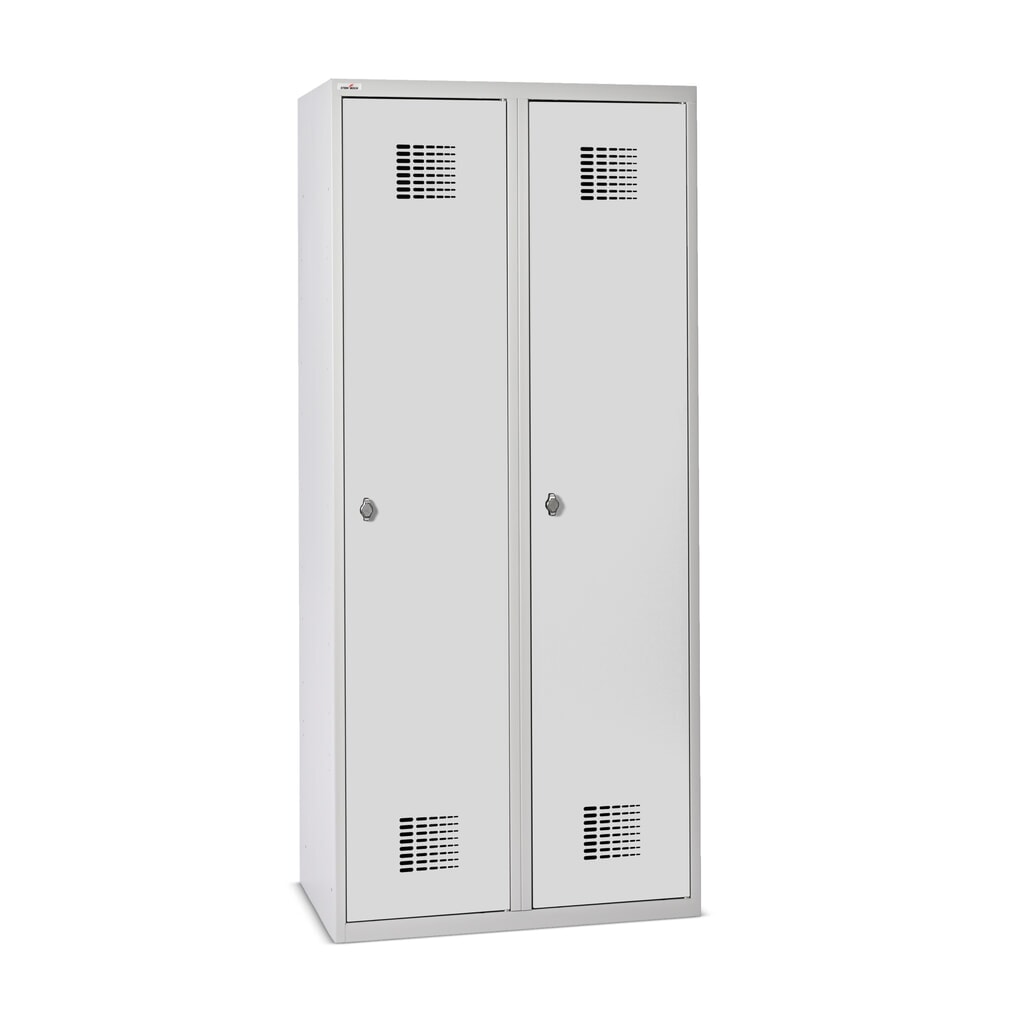 Steinbock® Doppelspind, bodenstehend, 2 Abteile, Mitteltrennwand, Drehriegelverschluss, HxBxT 1.800 x 800 x 500 mm, lichtgrau/lichtgrau Produktabbildung: Steinbock® Doppelspind, bodenstehend, 2 Abteile, Mitteltrennwand, Drehriegelverschluss, HxBxT 1.800 x 800 x 500 mm, lichtgrau/lichtgrau