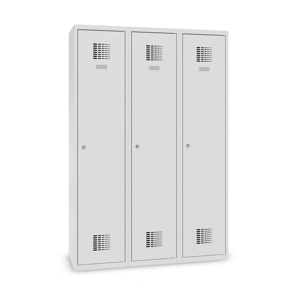Produktabbildung: Steinbock® Doppelspind, bodenstehend, 3 Abteile, Mitteltrennwand, Zylinderschloss, HxBxT 1.800 x 1200 x 500 mm, lichtgrau/lichtgrau