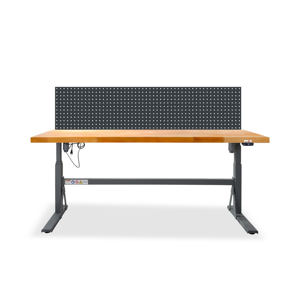 Produktabbildung: Steinbock® elektrisch höhenverstellbare Werkbank e-Adjust, mit Lochwand, HxBxT 700-1.170 x 2.000 x 750 mm, TK 350 kg