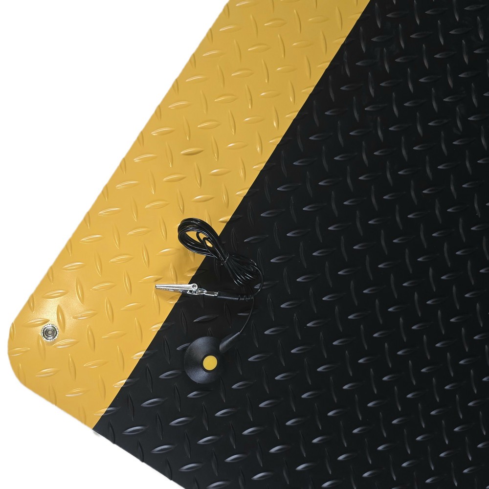 Produktabbildung: Steinbock® ESD-Anti-Ermüdungsmatte ErgoSoft Strong, Rautenprofil, 2-lagig, BxL 600 x 1.000 mm, schwarz/gelb