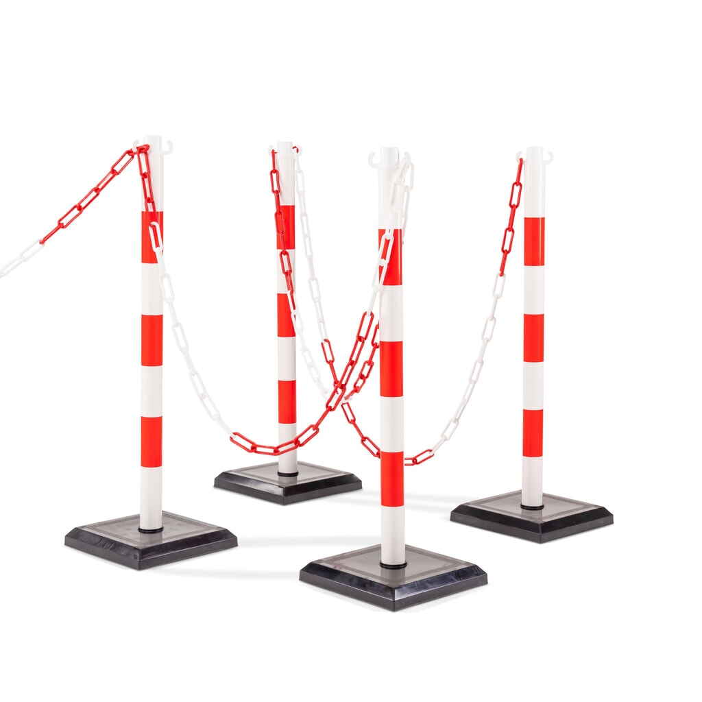 Produktabbildung: Steinbock® Kettenständer-Set, 4 Ständer, rot-weiß