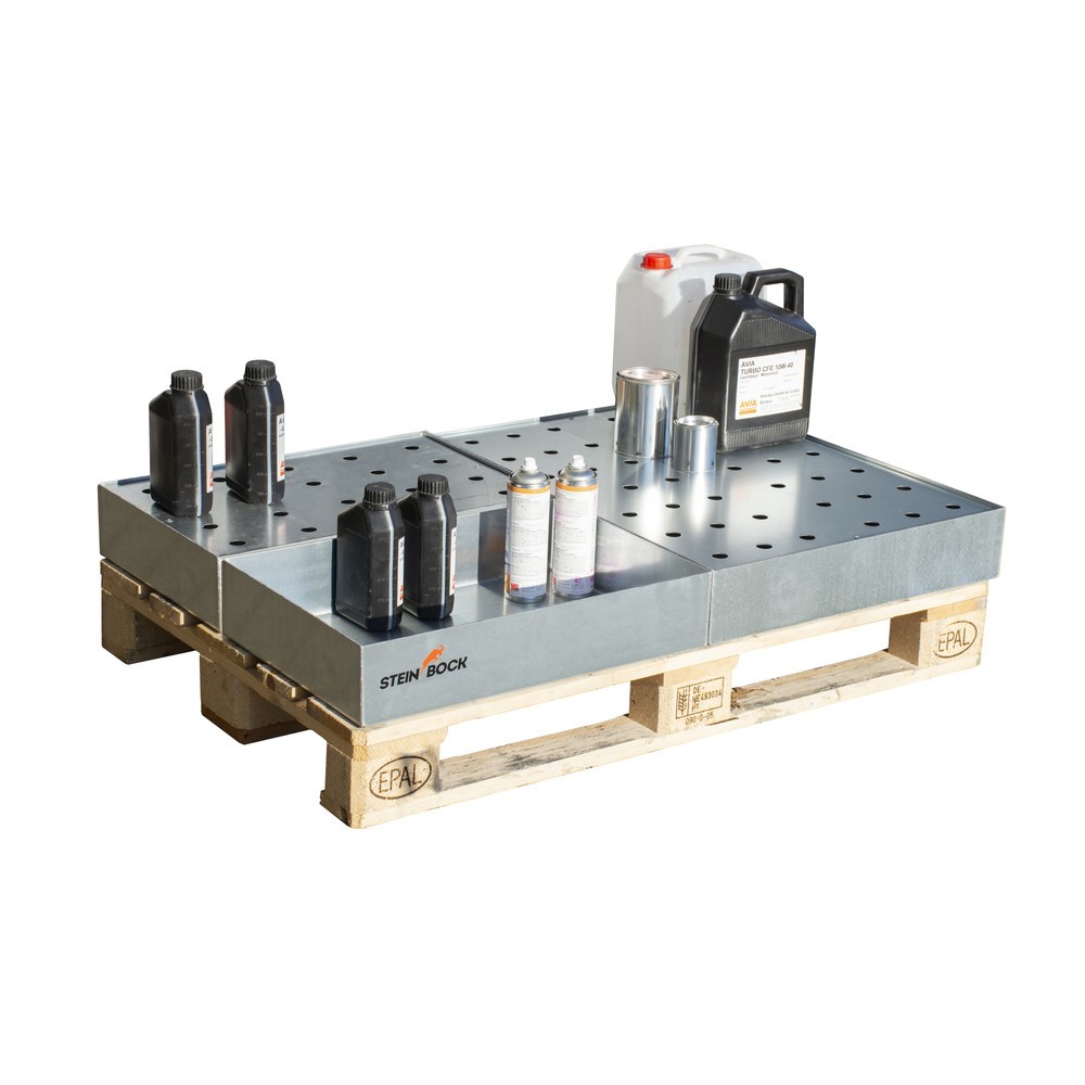 Produktabbildung Nr. 2: Steinbock® Paletten-Kleingebindewanne, aus Stahl, verzinkt, HxBxT 120 x 400 x 600 mm, Auffangvolumen 21 Liter, inkl. Lochblech-Rost