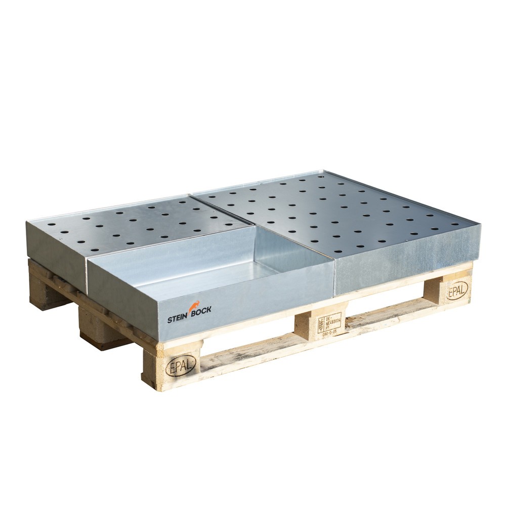Produktabbildung Nr. 3: Steinbock® Paletten-Kleingebindewanne, aus Stahl, verzinkt, HxBxT 120 x 400 x 600 mm, Auffangvolumen 21 Liter, inkl. Lochblech-Rost