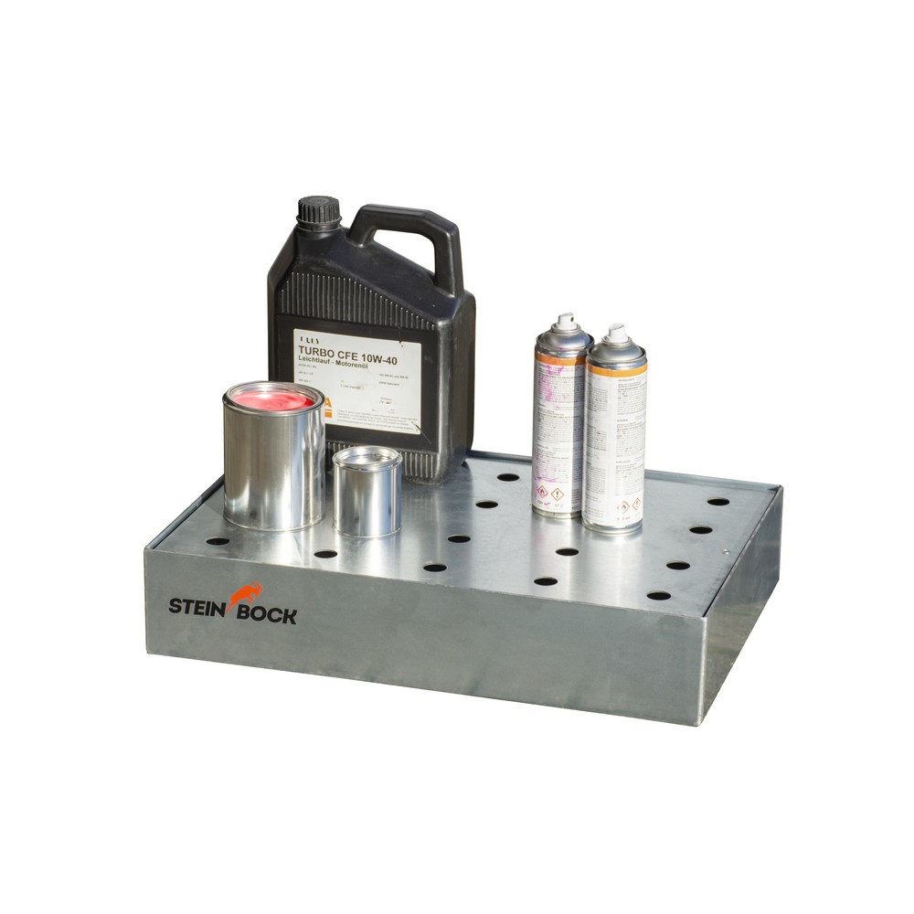Produktabbildung Nr. 4: Steinbock® Paletten-Kleingebindewanne, aus Stahl, verzinkt, HxBxT 120 x 400 x 600 mm, Auffangvolumen 21 Liter, inkl. Lochblech-Rost