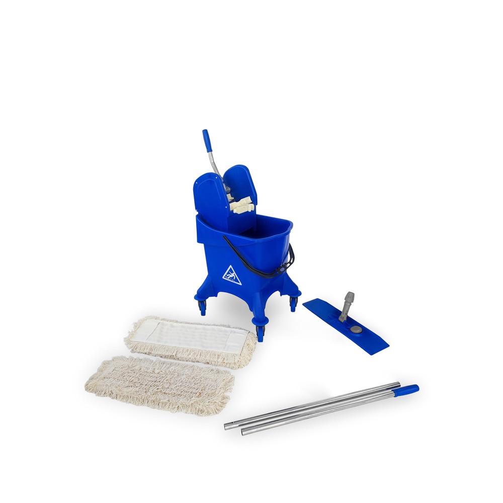 Produktabbildung Nr. 2: Steinbock® Reinigungswagen-Einsteiger-Set, Einfach-Fahreimer 30 Liter, 5x Baumwollmopp 400 mm, 2-teiliger Chromstiel und Klapphalter