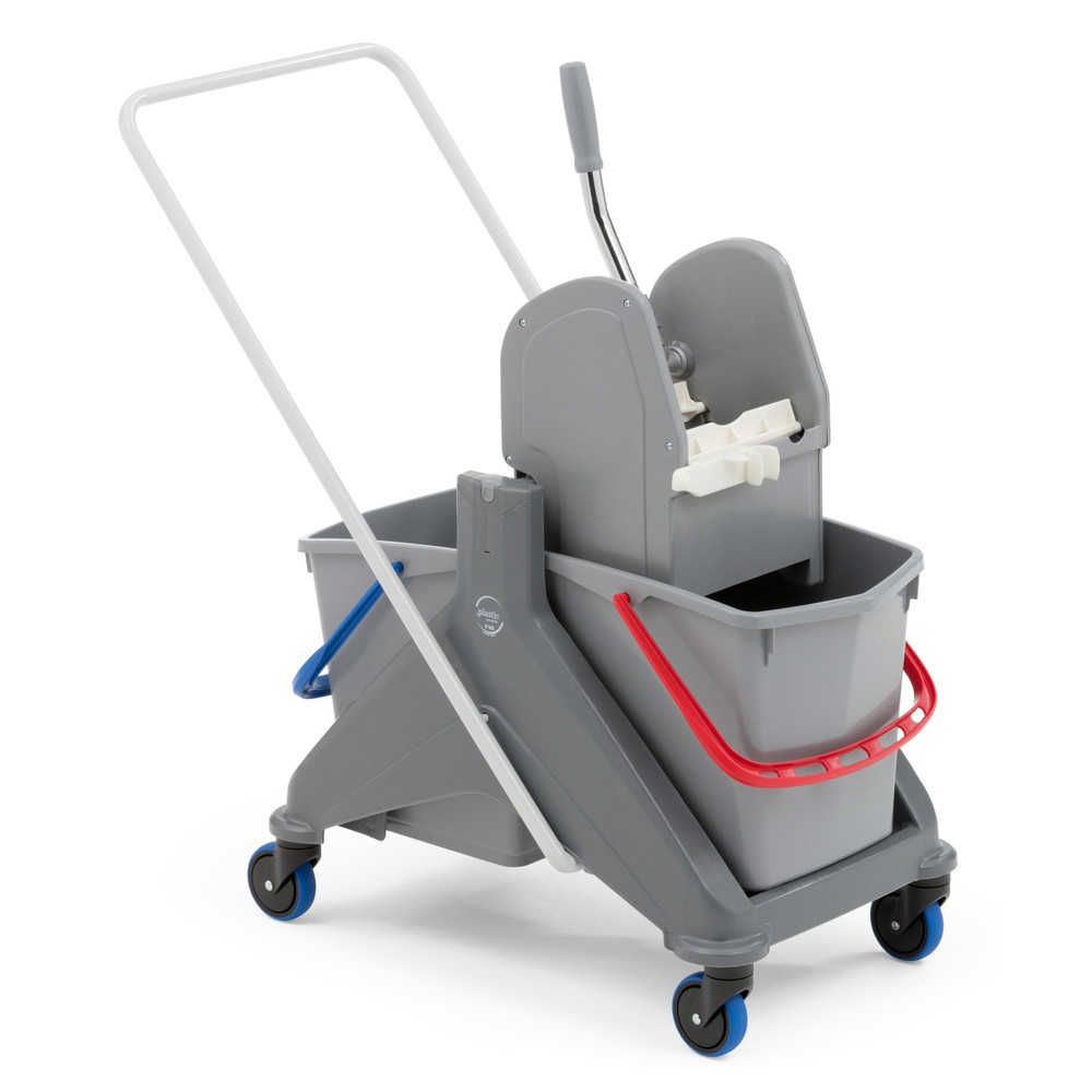Produktabbildung Nr. 7: Steinbock® Reinigungswagen-Profi-Set, Doppel-Fahreimer 2x 15 Liter, 5x Baumwollmopp 500 mm, 2-teiliger Chromstiel, Klapphalter, 2x Mikrofasertuch und Kombi-Fensterwischer