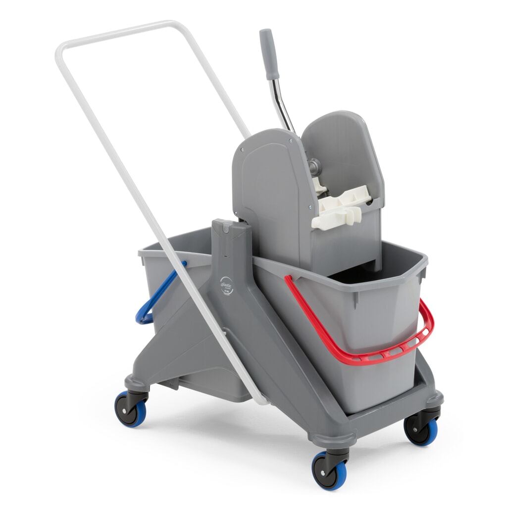 Produktabbildung Nr. 7: Steinbock® Reinigungswagen-Profi-Set, Doppel-Fahreimer 2x 15 Liter, 5x Baumwollmopp 500 mm, 2-teiliger Chromstiel, Klapphalter, 2x Mikrofasertuch und Kombi-Fensterwischer