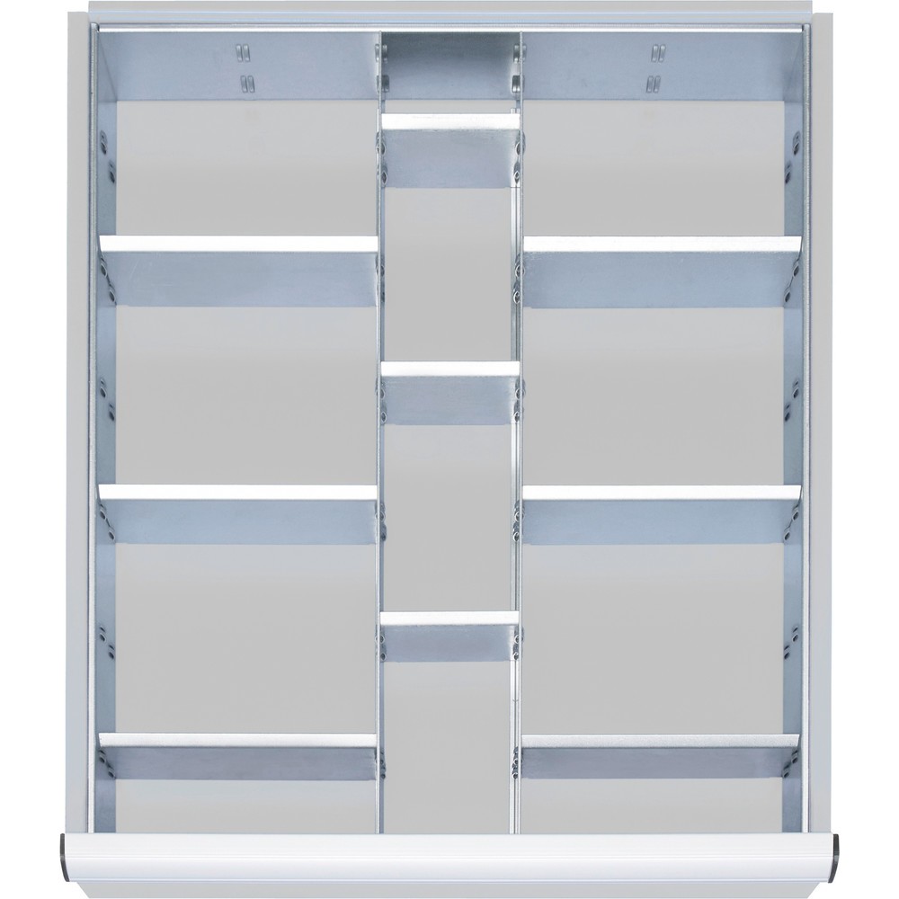 Produktabbildung: Steinbock® Schubladeneinteilungs-Set, für Schubladenmaße BxT 490 x 560 mm mit Blendenhöhe 120-150 mm, 2x 9 Trennwände
