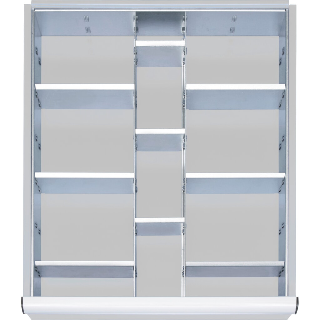 Produktabbildung: Steinbock® Selection Schubladeneinteilungs-Set, für Schubladenmaße BxT 490 x 560 mm mit Blendenhöhe 180-360 mm, 2x 9 Trennwände