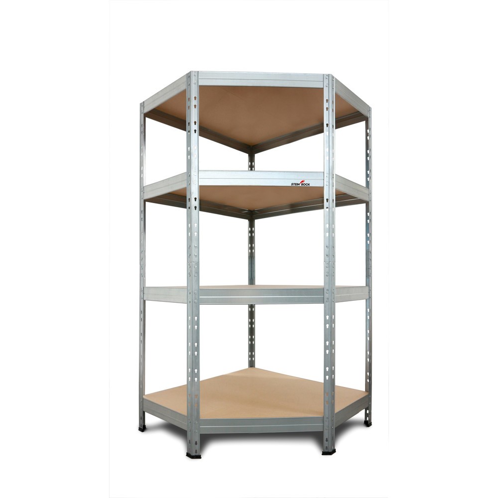 Produktabbildung: Steinbock® Fachboden-Eckregal Rivet verzinkt, Fachlast 250 kg, HxBxT 1.800 x 900 x 450 mm