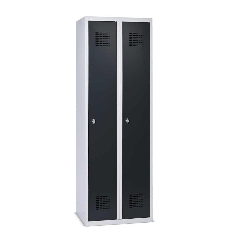 Steinbock® Spind, bodenstehend, 2 Abteile, Drehriegelverschluss, HxBxT 1.800 x 600 x 500 mm, lichtgrau/anthrazitgrau Produktabbildung: Steinbock® Spind, bodenstehend, 2 Abteile, Drehriegelverschluss, HxBxT 1.800 x 600 x 500 mm, lichtgrau/anthrazitgrau