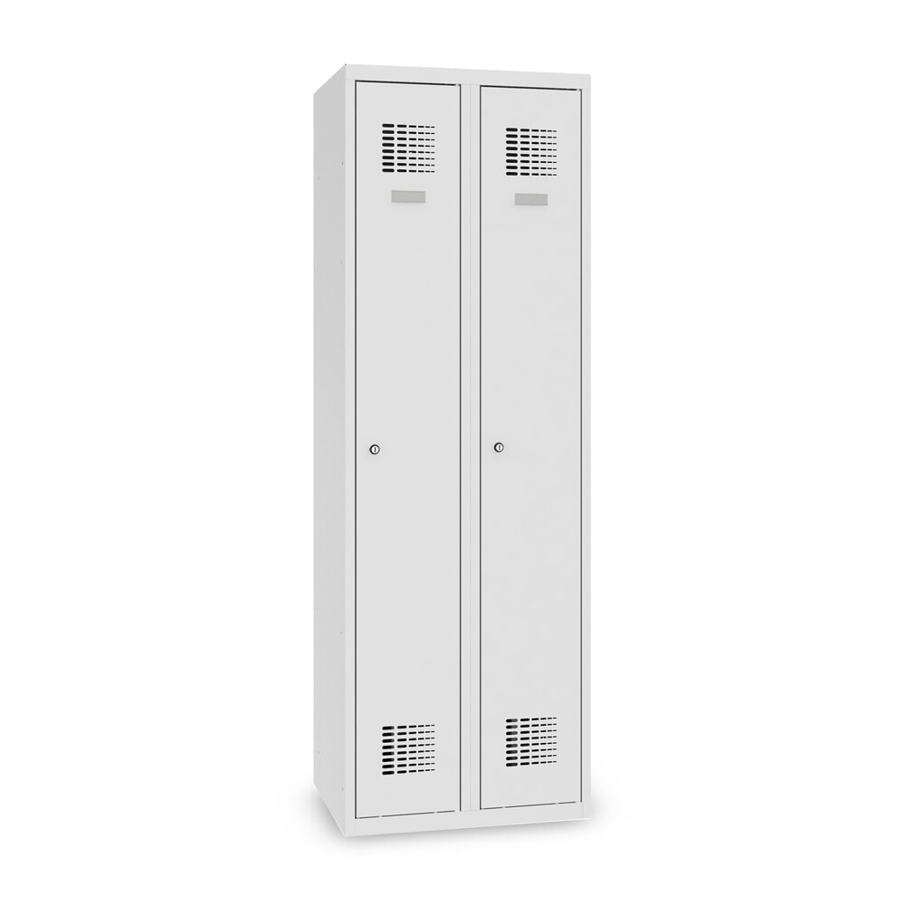 Produktabbildung: Steinbock® Spind, bodenstehend, 2 Abteile, Zylinderschloss, HxBxT 1.800 x 600 x 500 mm, lichtgrau/lichtgrau