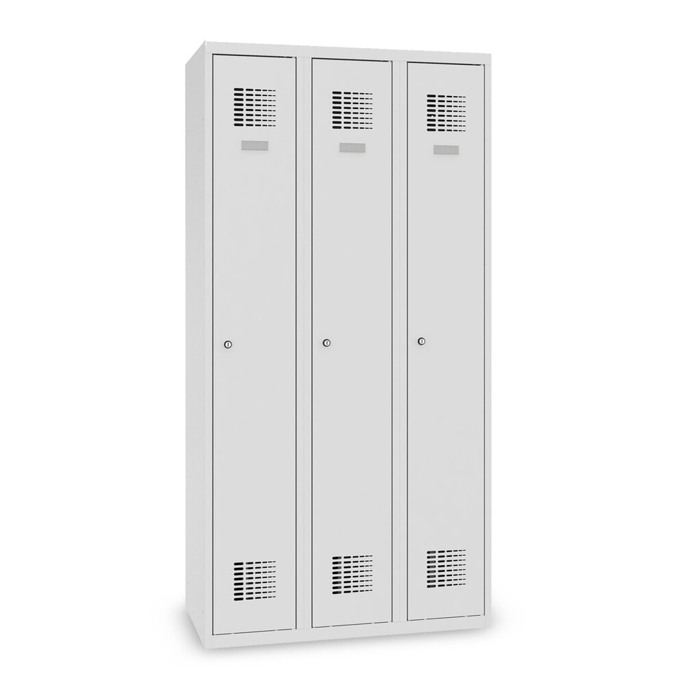 Produktabbildung: Steinbock® Spind, bodenstehend, 3 Abteile, Zylinderschloss, HxBxT 1.800 x 900 x 500 mm, lichtgrau/lichtgrau