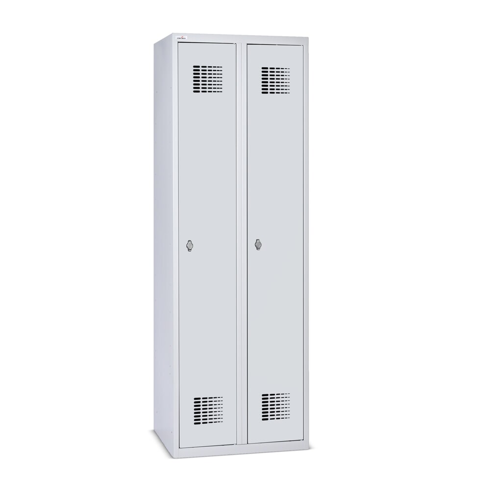 Produktabbildung: Steinbock® Spind, bodenstehend, 2 Abteile, Drehriegelverschluss, HxBxT 1.800 x 600 x 500 mm, lichtgrau/lichtgrau