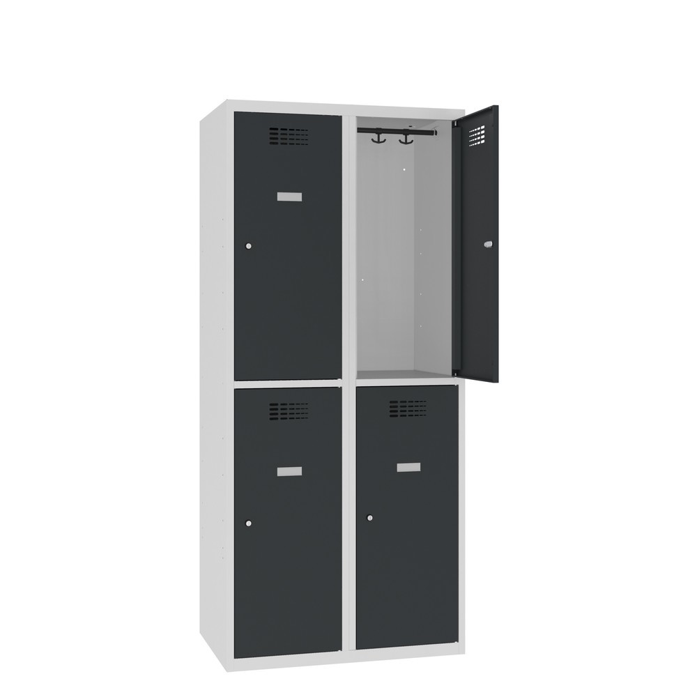 Produktabbildung Nr. 1: Steinbock® Spind, bodenstehend, 2-stöckig, 4 Fächer, Zylinderschloss, HxBxT 1.800 x 800 x 500 mm, lichtgrau/anthrazitgrau