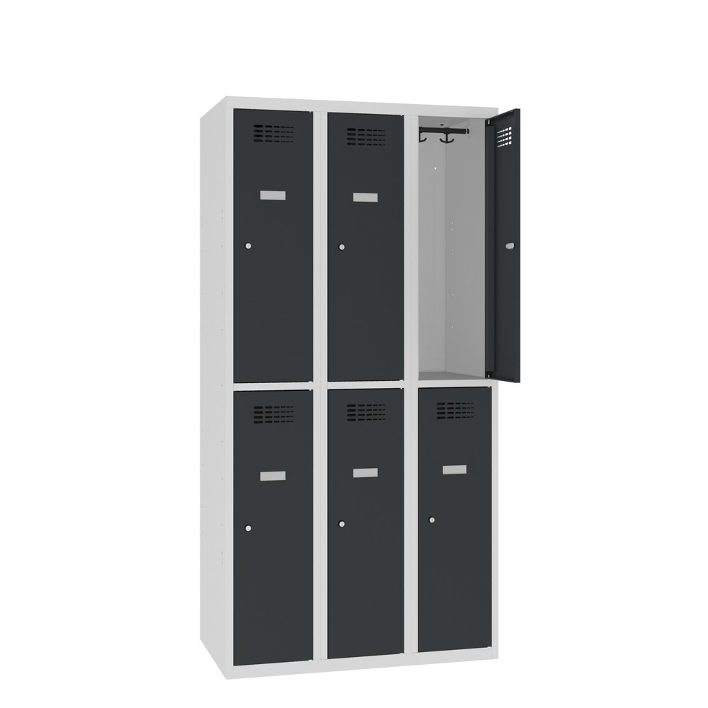 Produktabbildung Nr. 1: Steinbock® Spind, bodenstehend, 2-stöckig, 6 Fächer, Drehriegelverschluss, HxBxT 1.800 x 900 x 500 mm, lichtgrau/anthrazitgrau