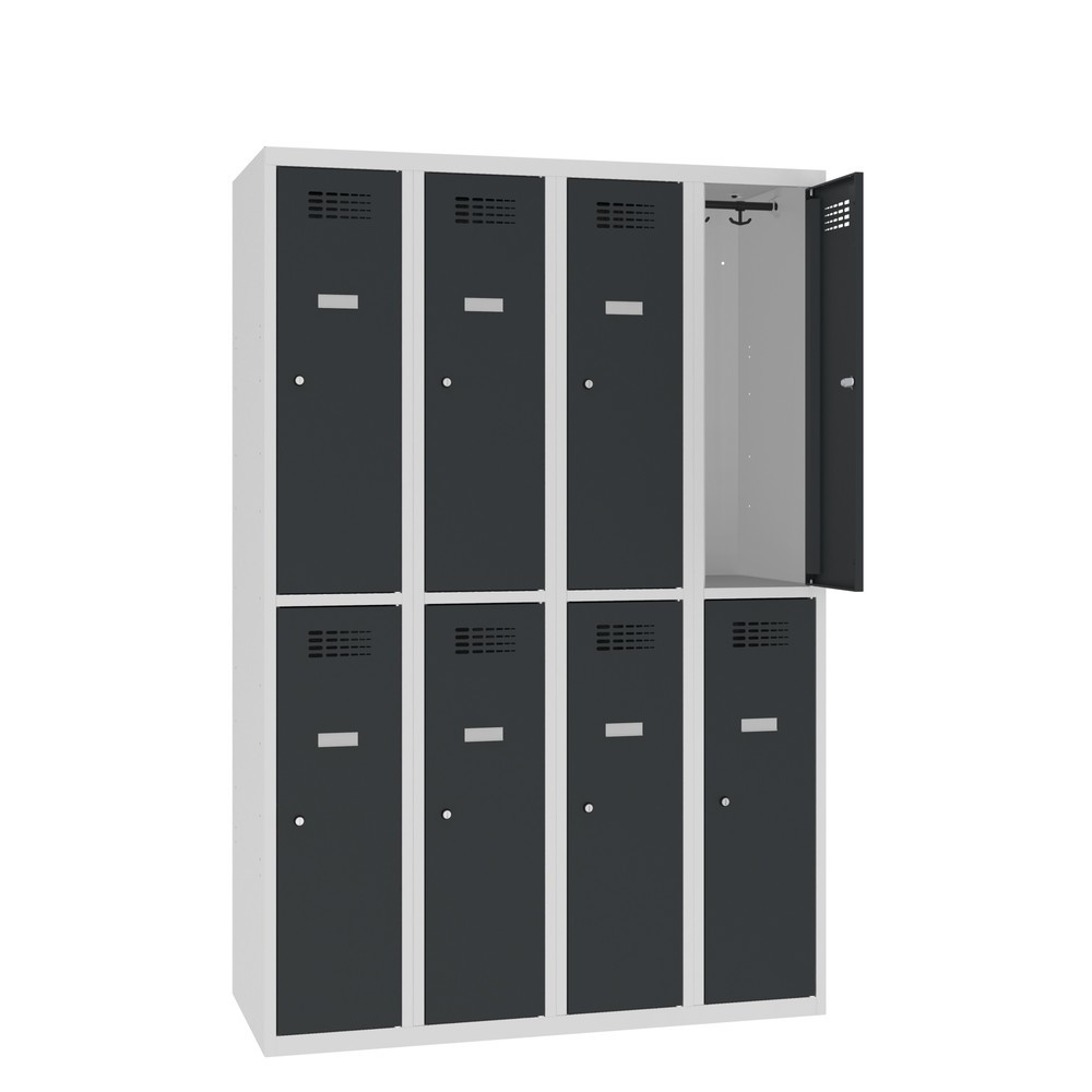 Produktabbildung: Steinbock® Spind, bodenstehend, 2-stöckig, 8 Fächer, Zylinderschloss, HxBxT 1.800 x 1.200 x 500 mm, lichtgrau/anthrazitgrau