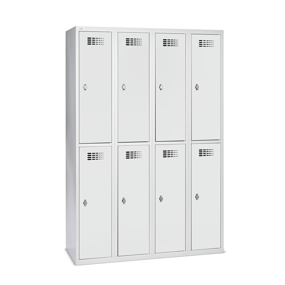 Produktabbildung: Steinbock® Spind, bodenstehend, 2-stöckig, 8 Fächer, Drehriegelverschluss, HxBxT 1.800 x 1.200 x 500 mm, lichtgrau/lichtgrau