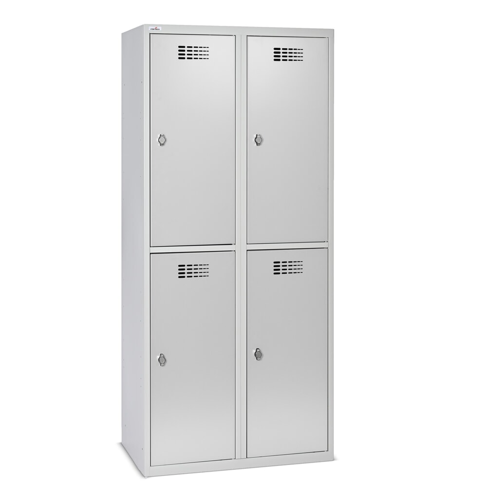 Produktabbildung: Steinbock® Spind, bodenstehend, 2-stöckig, 4 Fächer, Drehriegelverschluss, HxBxT 1.800 x 800 x 500 mm, lichtgrau/lichtgrau