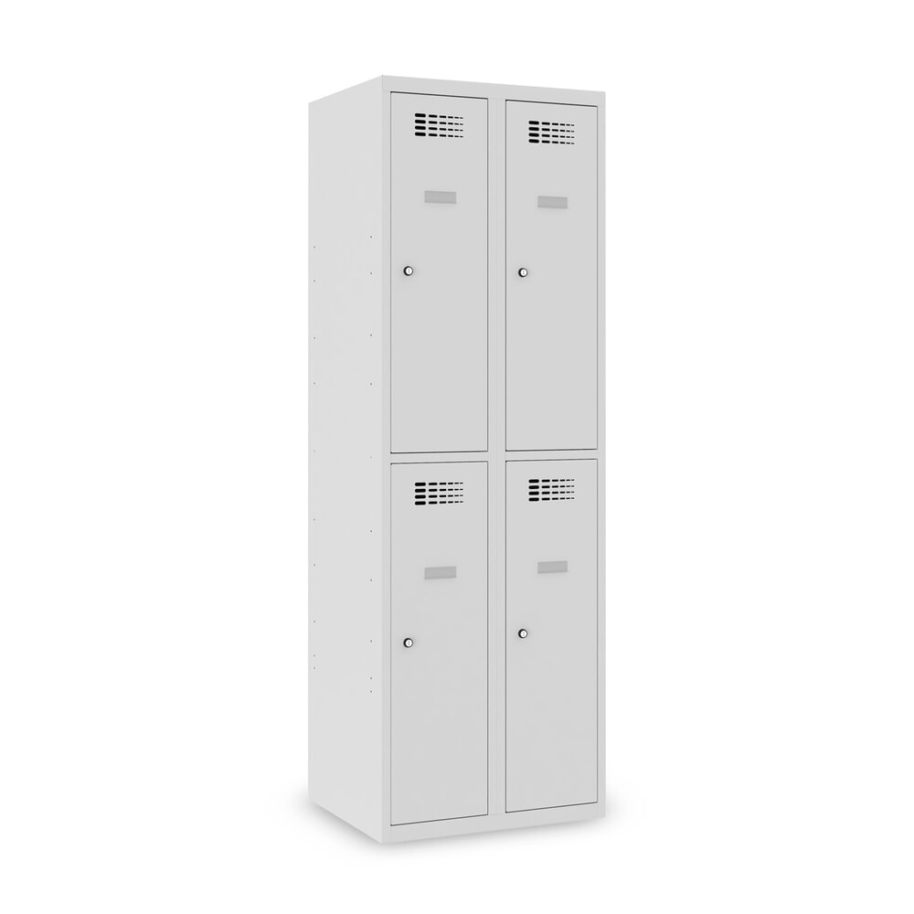 Produktabbildung: Steinbock® Spind, bodenstehend, 2-stöckig, 4 Fächer, Drehriegelverschluss, HxBxT 1.800 x 600 x 500 mm, lichtgrau/lichtgrau