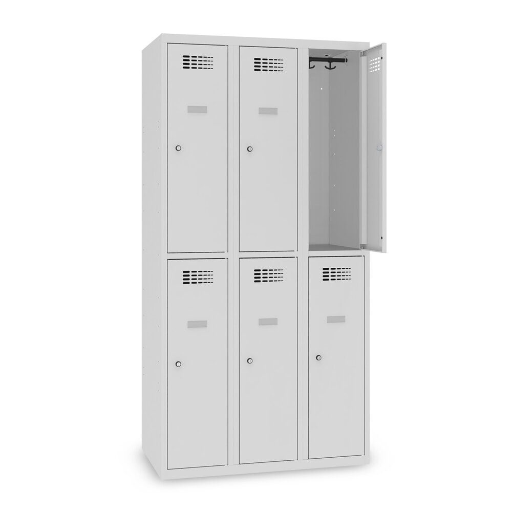 Produktabbildung: Steinbock® Spind, bodenstehend, 2-stöckig, 6 Fächer, Drehriegelverschluss, HxBxT 1.800 x 900 x 500 mm, lichtgrau/lichtgrau