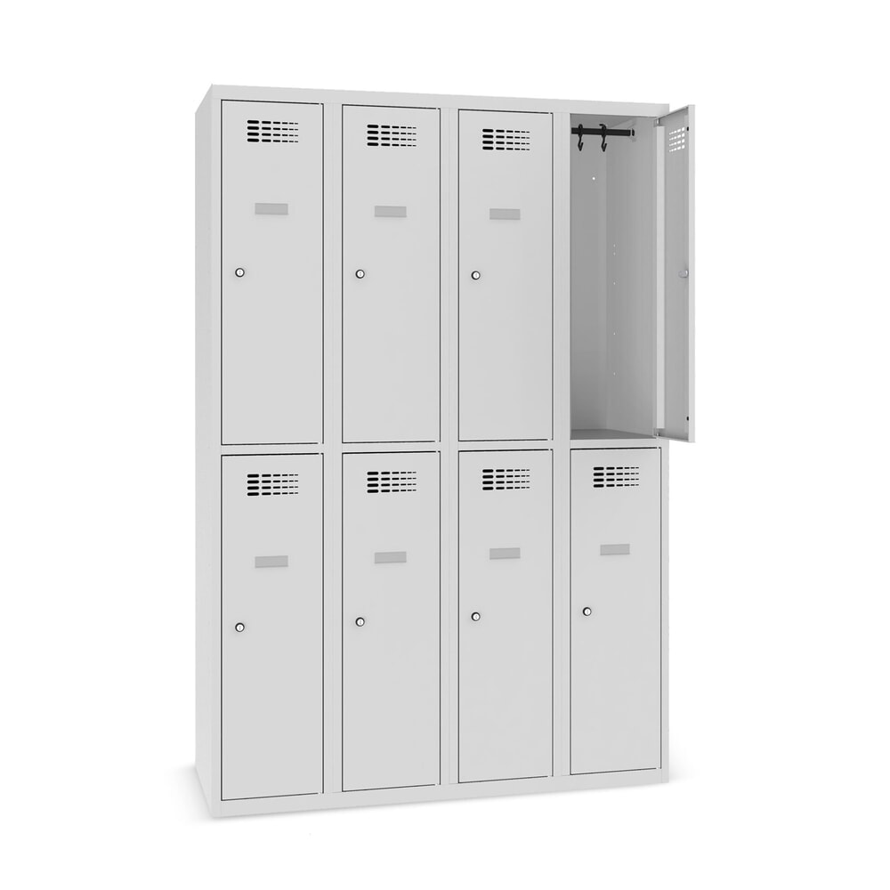 Produktabbildung Nr. 8: Steinbock® Spind, bodenstehend, 2-stöckig, 8 Fächer, Zylinderschloss, HxBxT 1.800 x 1.200 x 500 mm, lichtgrau/lichtgrau