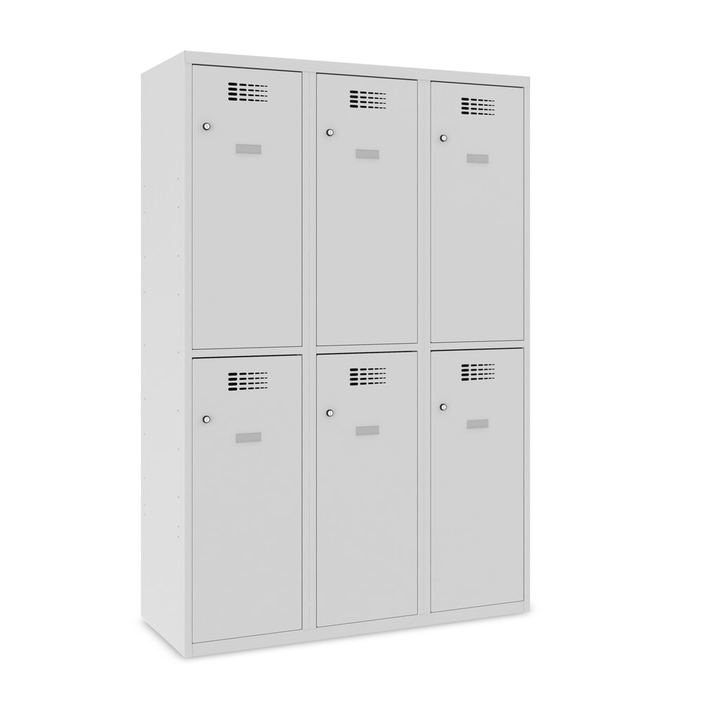 Produktabbildung Nr. 1: Steinbock® Spind, bodenstehend, 2-stöckig, 6 Fächer, Zylinderschloss, HxBxT 1.800 x 1200 x 500 mm, lichtgrau/lichtgrau