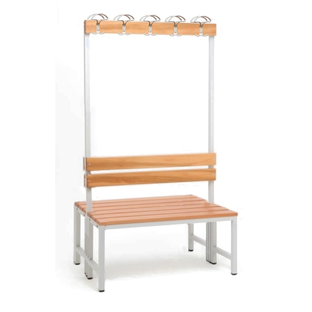 Produktabbildung: Steinbock® Umkleidebank, 2-seitig mit Hakenleiste, Breite 1.000 mm, ohne Schuhrost