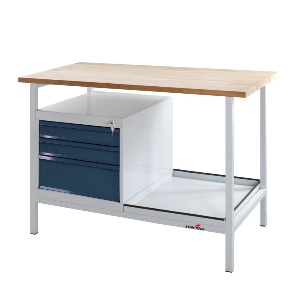 Produktabbildung: Steinbock® Werkbank Cube, 3 Schubladen, TK 300 kg, HxBxT 825 x 1.200 x 600 mm, RAL 7035/7016