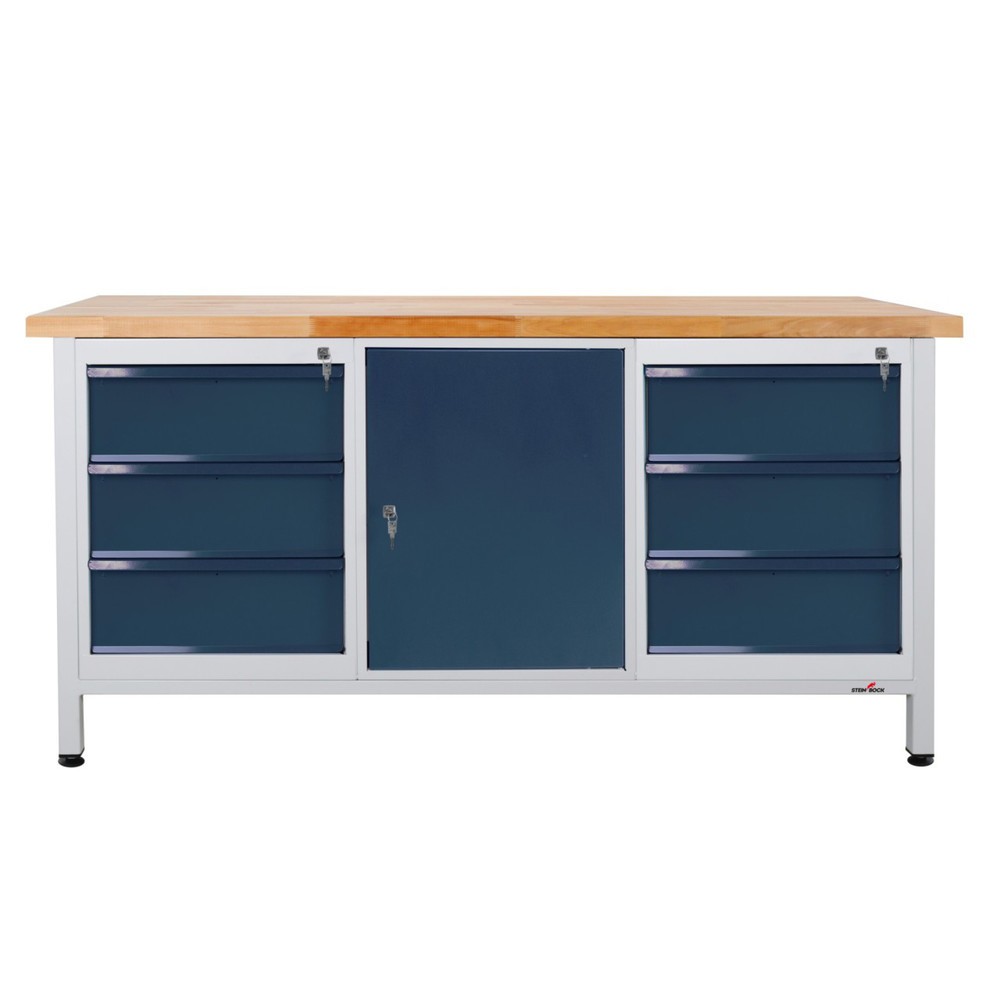 Produktabbildung: Steinbock® Werkbank Extra, 6 Schubladen, 1 Tür, TK 500 kg, HxBxT 840 x 1.700 x 600 mm, RAL 7035/7016