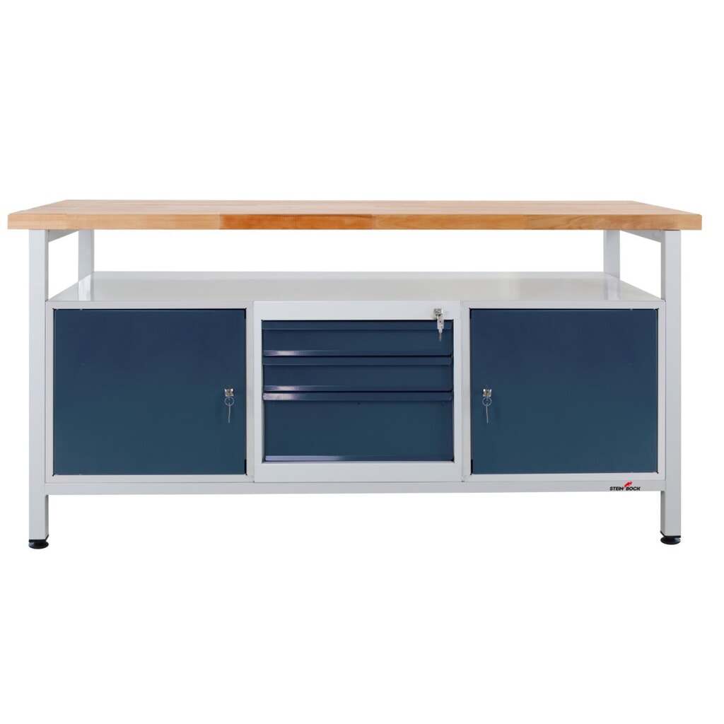 Steinbock® Werkbank Extra, 1 Ablage, 2 Türen, 3 Schubladen, TK 500 kg, HxBxT 840 x 1.700 x 600 mm, RAL 7035/7016 Produktabbildung: Steinbock® Werkbank Extra, 1 Ablage, 2 Türen, 3 Schubladen, TK 500 kg, HxBxT 840 x 1.700 x 600 mm, RAL 7035/7016