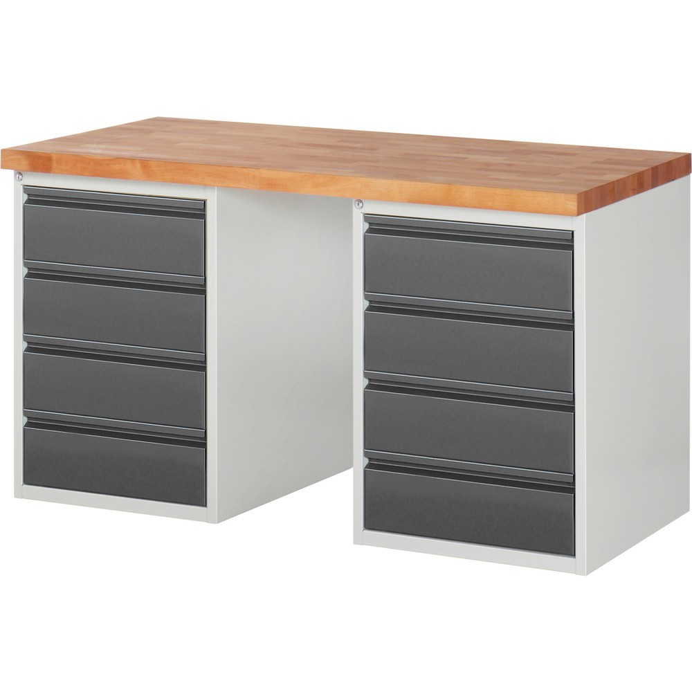 Produktabbildung: Steinbock® Werkbank, mit 2x 4 Schubladen, HxBxT 840 x 1.500 x 700 mm, RAL 7035/7016