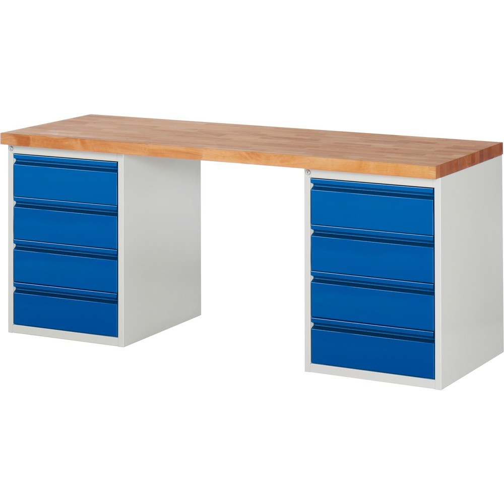 Produktabbildung: Steinbock® Werkbank, mit 2x 4 Schubladen, HxBxT 840 x 2.000 x 700 mm, RAL 7035/5010