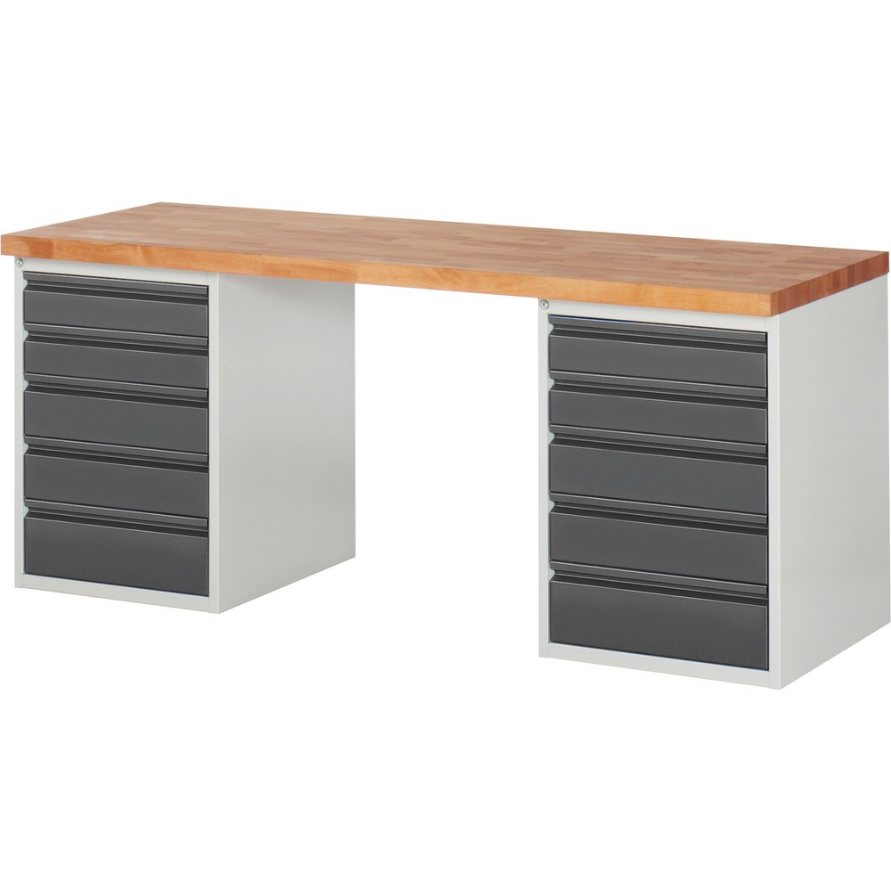 Produktabbildung: Steinbock® Werkbank, mit 2x 5 Schubladen, HxBxT 840 x 1.500 x 700 mm, RAL 7035/7016