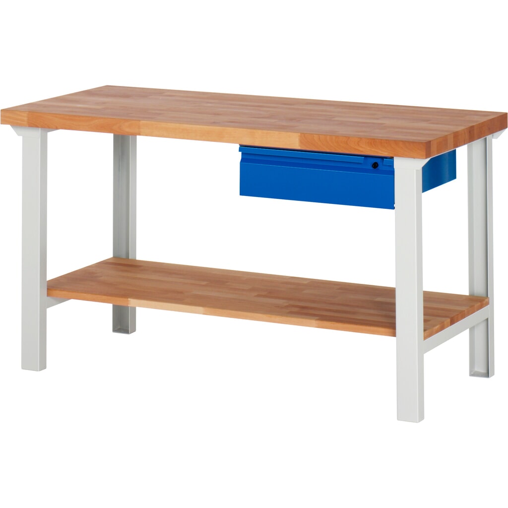 Steinbock® Werkbank Selection, mit Schublade u. Ablageboden, HxBxT 840 mm x 1.500 mm x 700 mm, RAL 7035/5010 Produktabbildung: Steinbock® Werkbank Selection, mit Schublade u. Ablageboden, HxBxT 840 mm x 1.500 mm x 700 mm, RAL 7035/5010