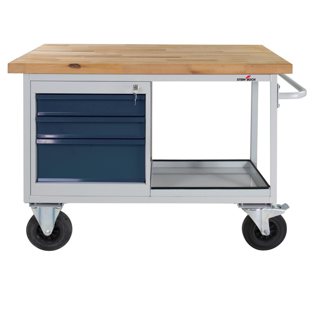 Produktabbildung Nr. 1: Steinbock® Werkbank Motion, verfahrbar, 3 Schubladen, TK 500 kg, HxBxT 827 x 1.300 x 600 mm, RAL 7035/7016