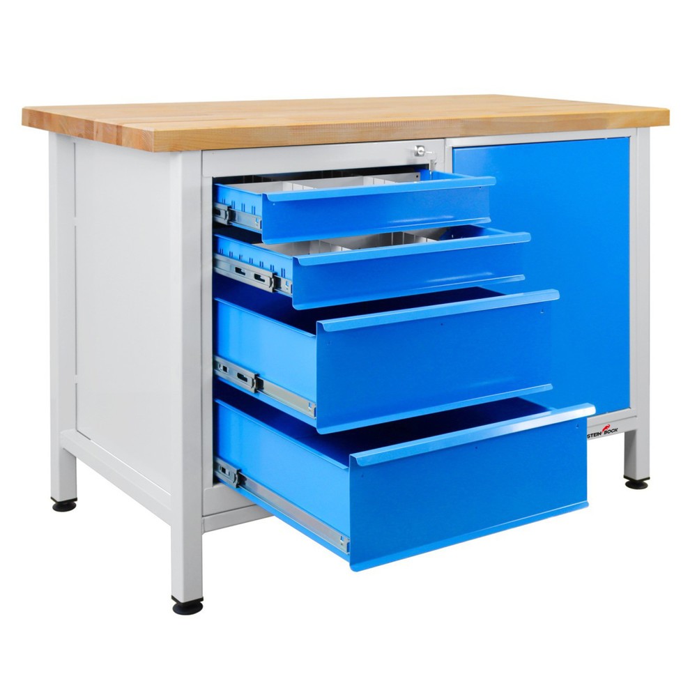 Produktabbildung Nr. 5: Steinbock® Werkbank Premium, 4 Schubladen, 1 Tür, TK 300 kg, HxBxT 840 x 1.200 x 600 mm, RAL 7035/5012