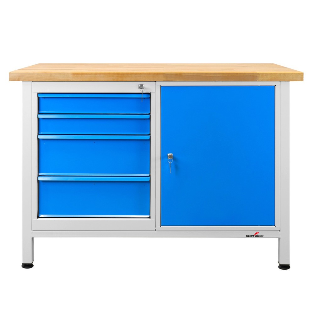 Produktabbildung Nr. 6: Steinbock® Werkbank Premium, 4 Schubladen, 1 Tür, TK 300 kg, HxBxT 840 x 1.200 x 600 mm, RAL 7035/5012