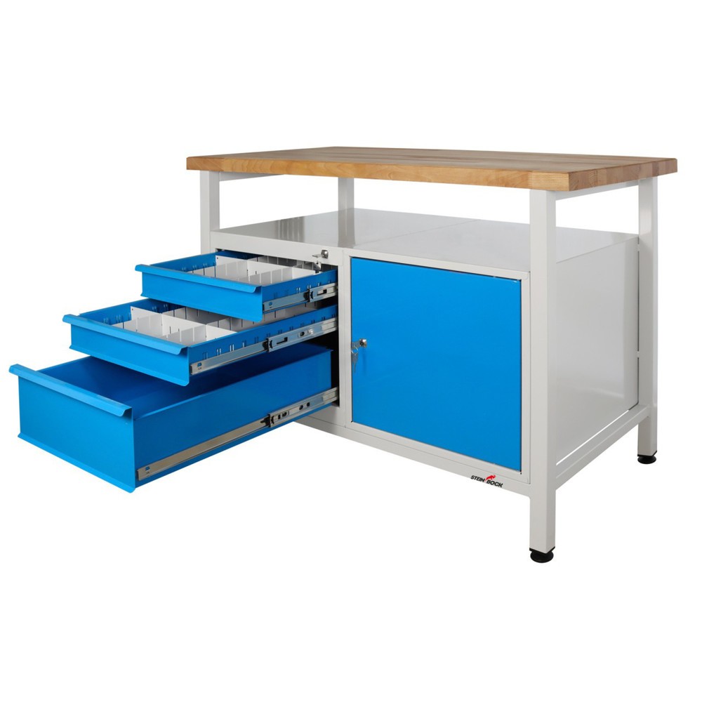 Produktabbildung Nr. 4: Steinbock® Werkbank Premium, 1 Ablage, 3 Schubladen, 1 Tür, TK 300 kg, HxBxT 840 x 1.200 x 600 mm, RAL 7035/5012