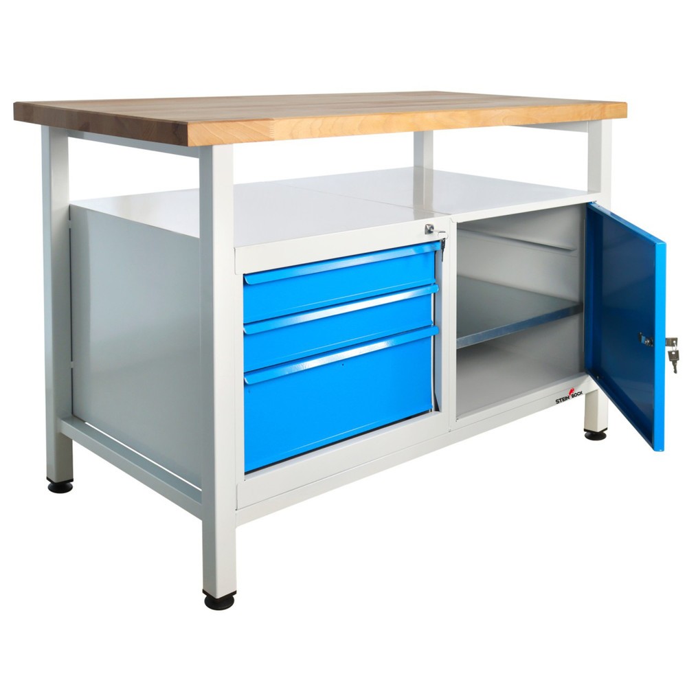 Produktabbildung Nr. 5: Steinbock® Werkbank Premium, 1 Ablage, 3 Schubladen, 1 Tür, TK 300 kg, HxBxT 840 x 1.200 x 600 mm, RAL 7035/5012