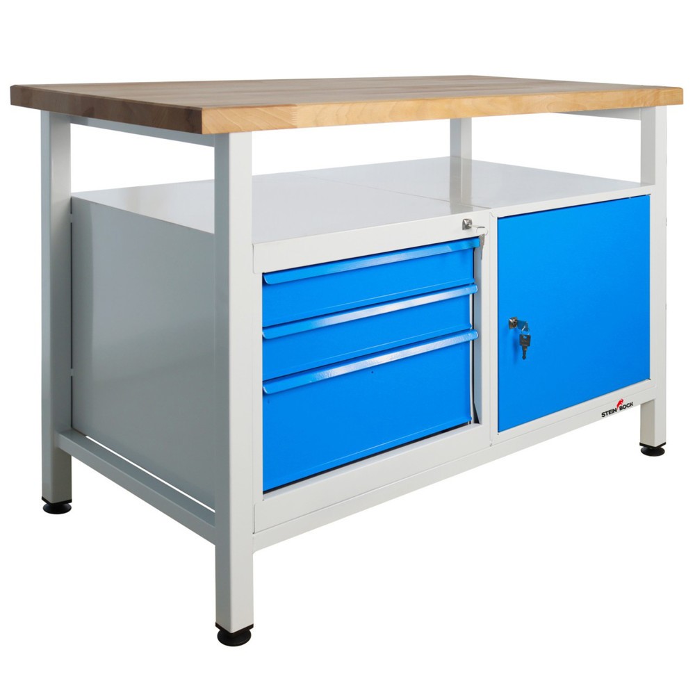 Produktabbildung Nr. 1: Steinbock® Werkbank Premium, 1 Ablage, 3 Schubladen, 1 Tür, TK 300 kg, HxBxT 840 x 1.200 x 600 mm, RAL 7035/5012