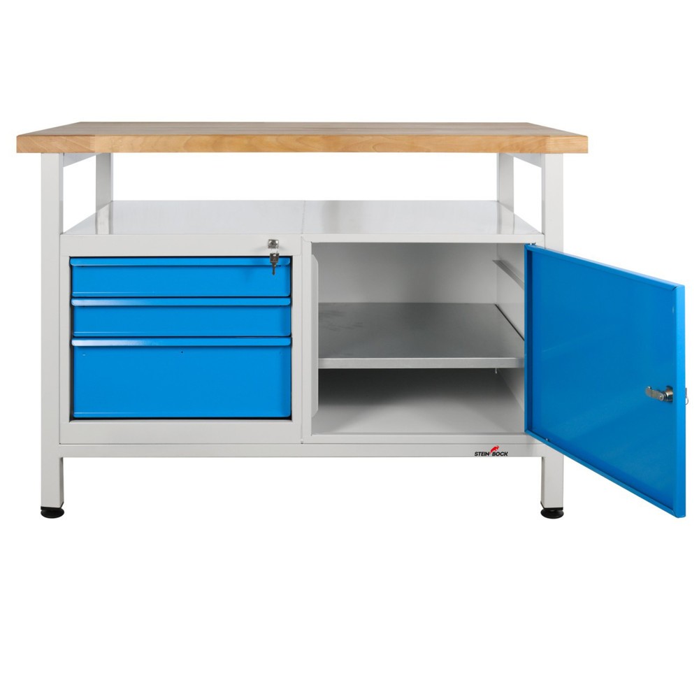 Produktabbildung Nr. 6: Steinbock® Werkbank Premium, 1 Ablage, 3 Schubladen, 1 Tür, TK 300 kg, HxBxT 840 x 1.200 x 600 mm, RAL 7035/5012
